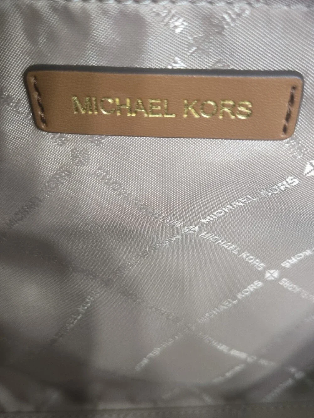 Michael Kors Brown  Leather Medium Zip Top Tote with Gold MK Charm